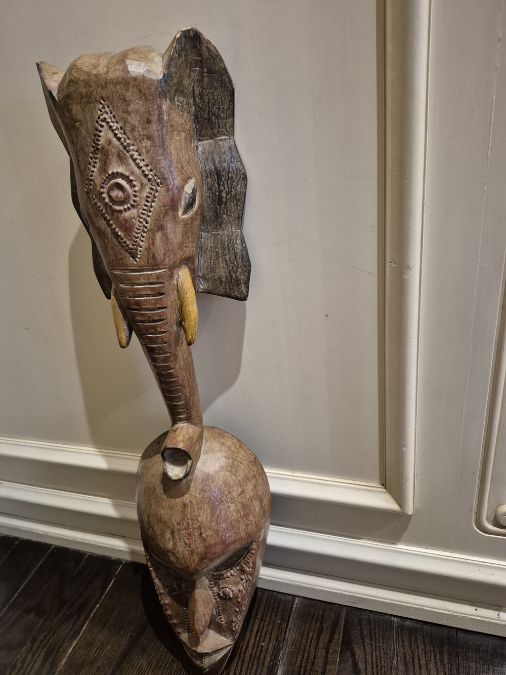 Hand Carved Wooden African Mask Wall Hanging‎ Elephant - Made in Ghana Africa